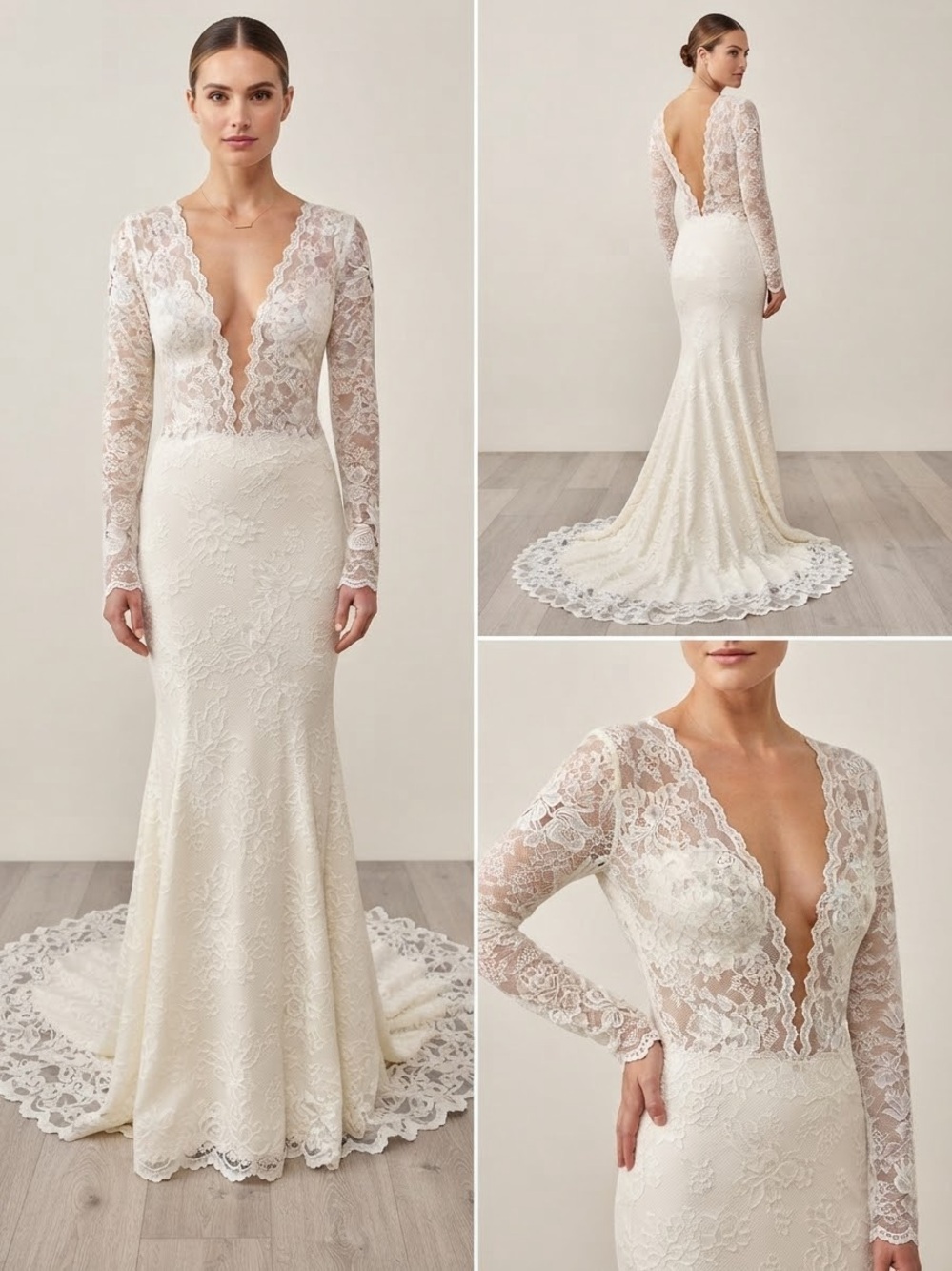 OLVI'S Ivory Lace Long Sleeve Wedding Gown